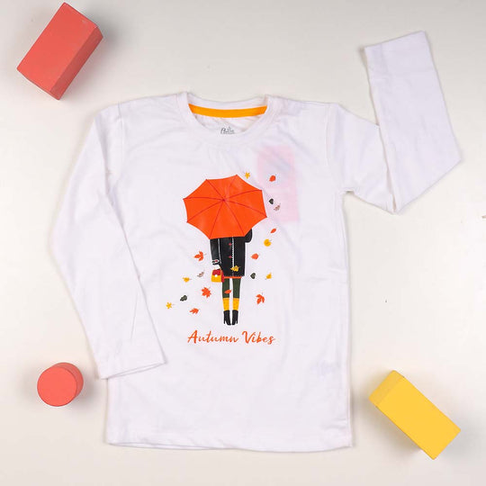 Autumn Vibes T-Shirt For Girls - White