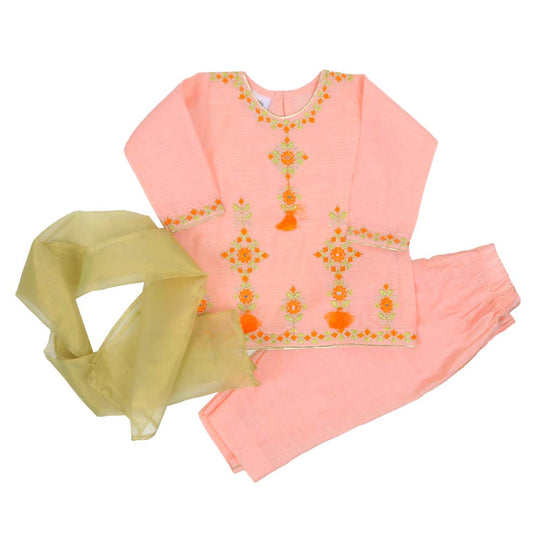 Infant Girls 3Pcs Fancy Rangoli - Peach