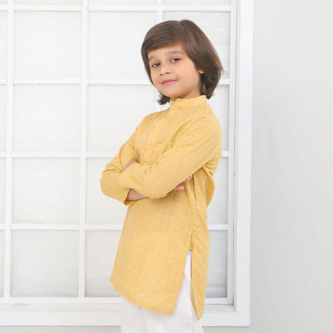 Boys Chicken Kurta - Yellow