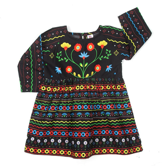 Girls Digital Print Kurti Black Beauty - Black