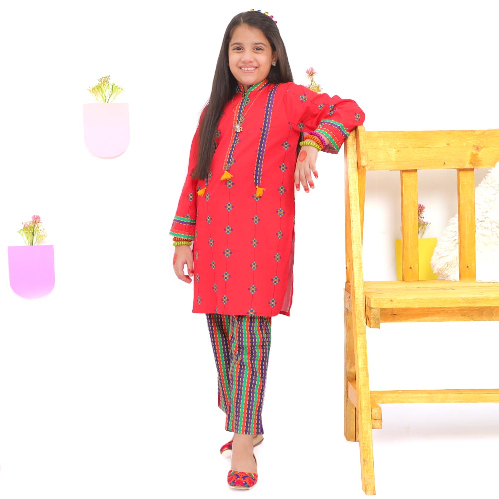 Girls Digital Print 2Pcs Kurti Pajama Delicacy - Magenta