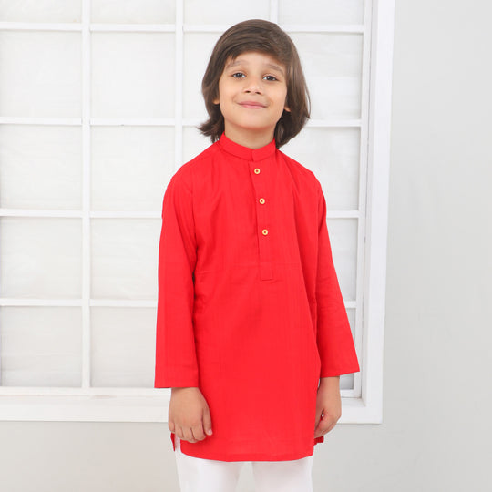 Boys Cotton Plain Kurta Basic | Red