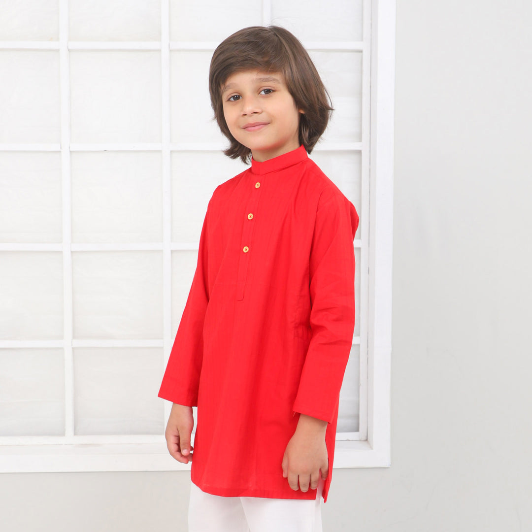 Boys Cotton Plain Kurta Basic | Red