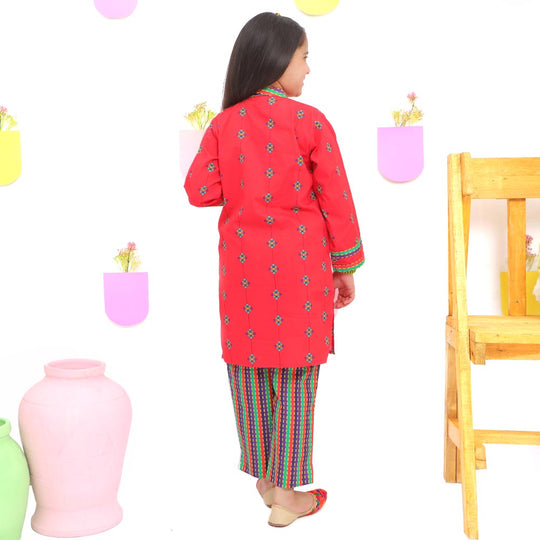 Girls Digital Print 2Pcs Kurti Pajama Delicacy - Magenta