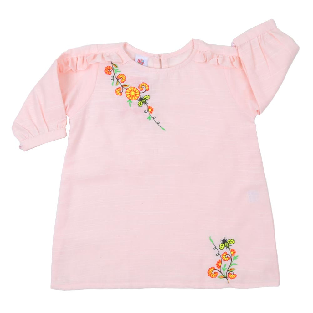 Girls Embroidered Top Sun Flower - Lt.Peach