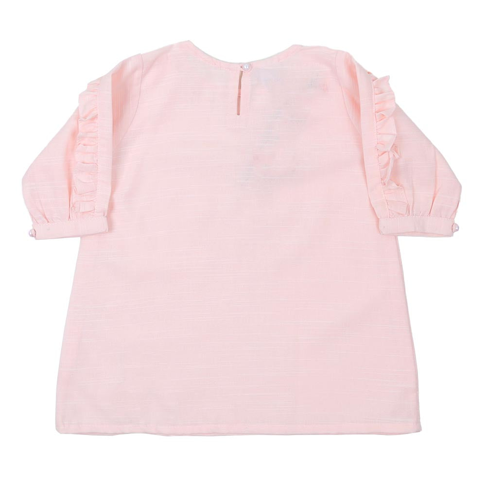 Girls Embroidered Top Sun Flower - Lt.Peach