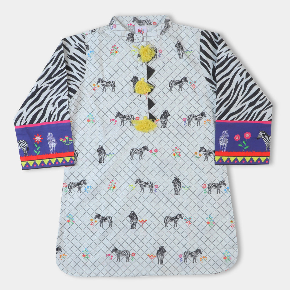 Girls Digital Print Kurti Zebra - Multi