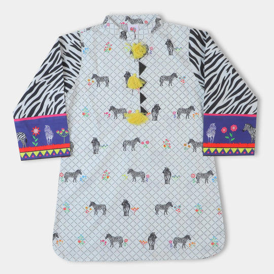 Girls Digital Print Kurti Zebra - Multi