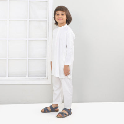 Boys Kurta Pajama Suit Dots - White