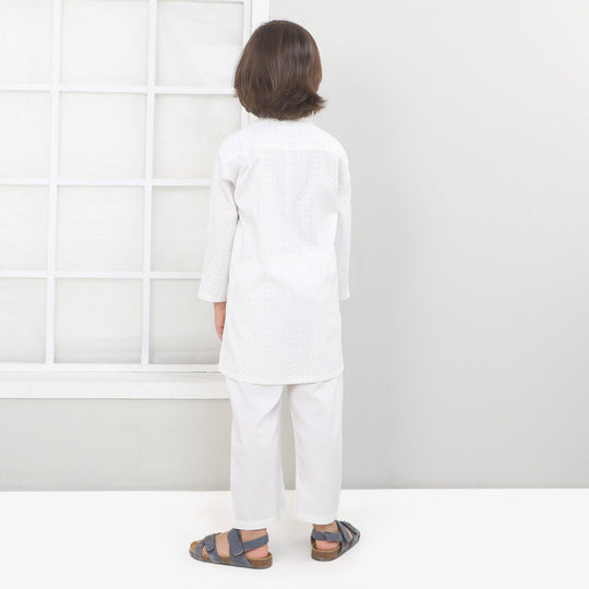 Boys Kurta Pajama Suit Dots - White