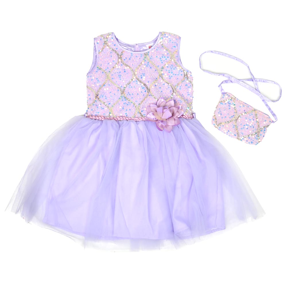 Girls Frock Fancy Sequins Sparkle - Lilac