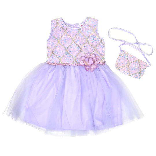 Girls Frock Fancy Sequins Sparkle - Lilac