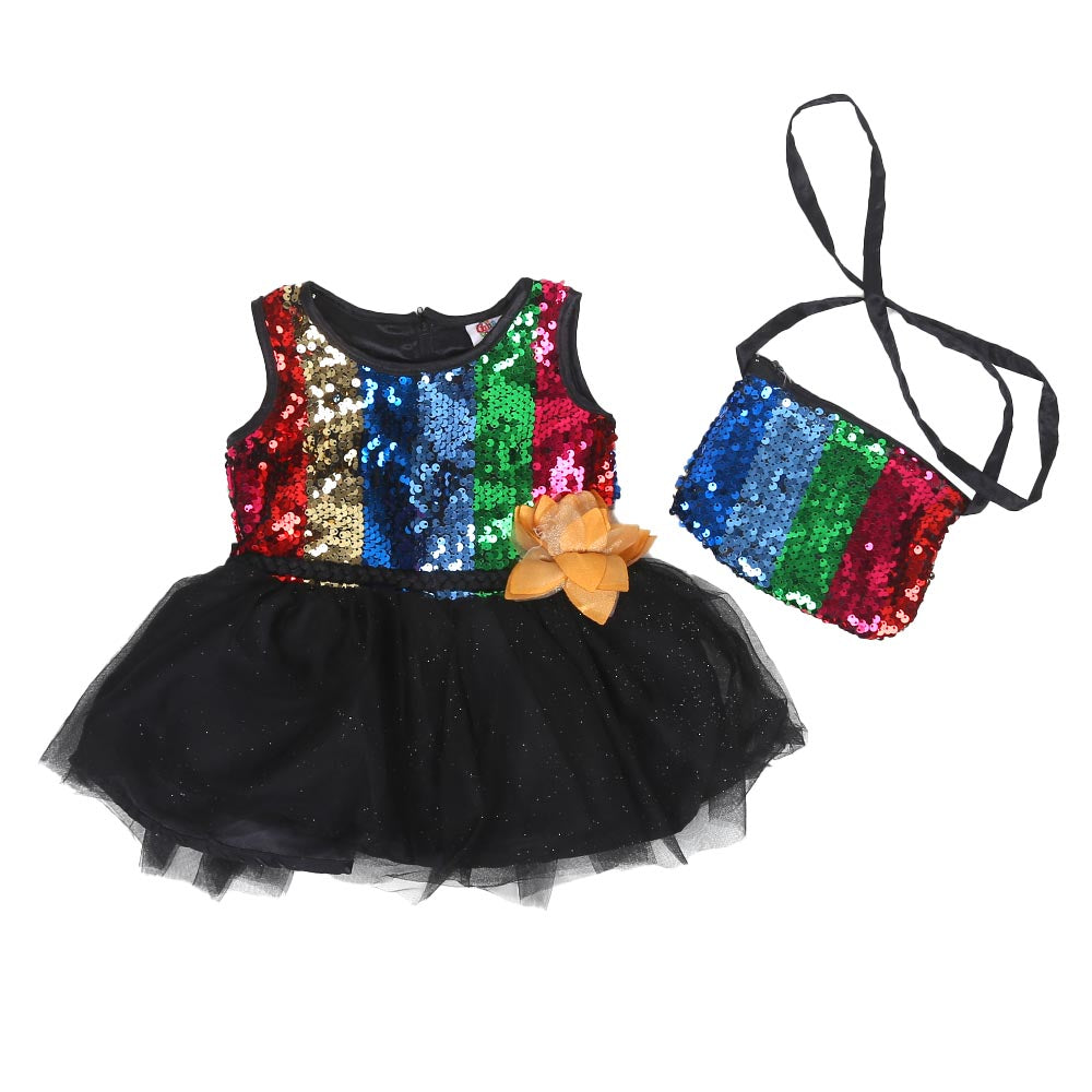 Infant Girls Frock Fancy Sequins Sparkle - Multi