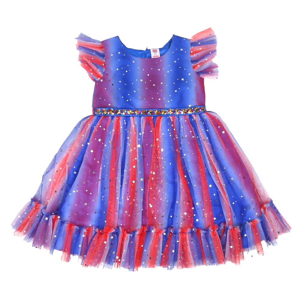 Girls Fancy Frock Shimmer Stars - Multi