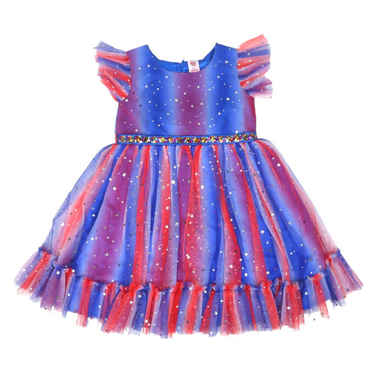 Girls Fancy Frock Shimmer Stars - Multi