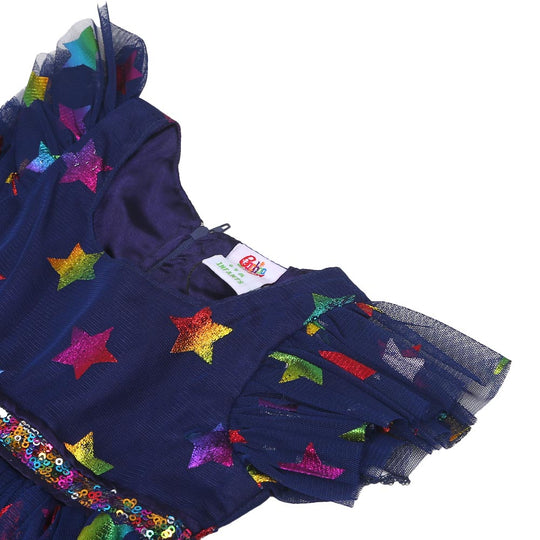 Infant Girls Fancy Frock Shimmer Stars - Navy