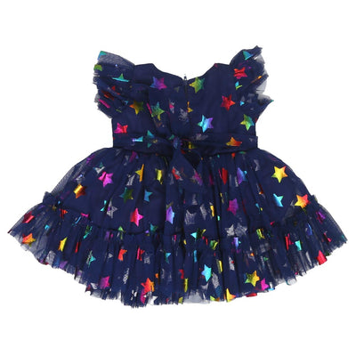 Infant Girls Fancy Frock Shimmer Stars - Navy