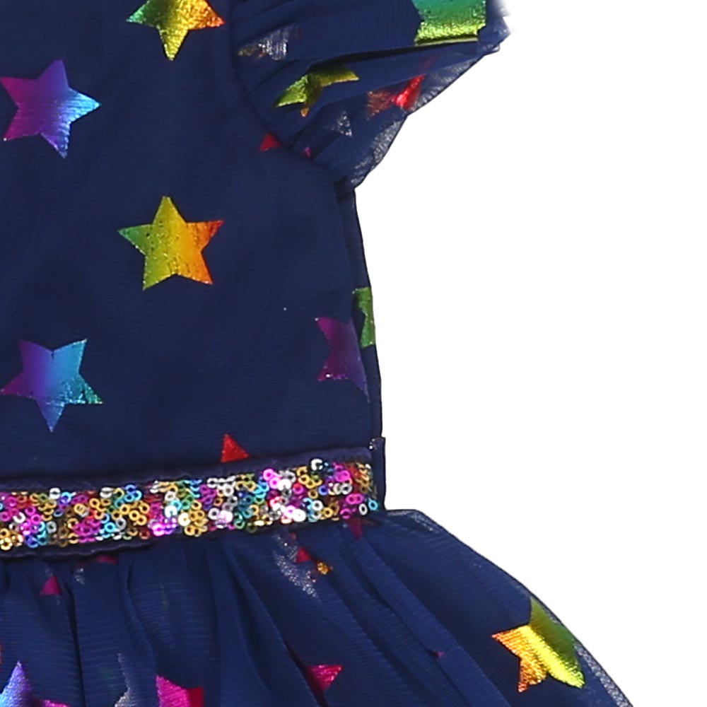 Girls Fancy Frock Shimmer Stars - Navy