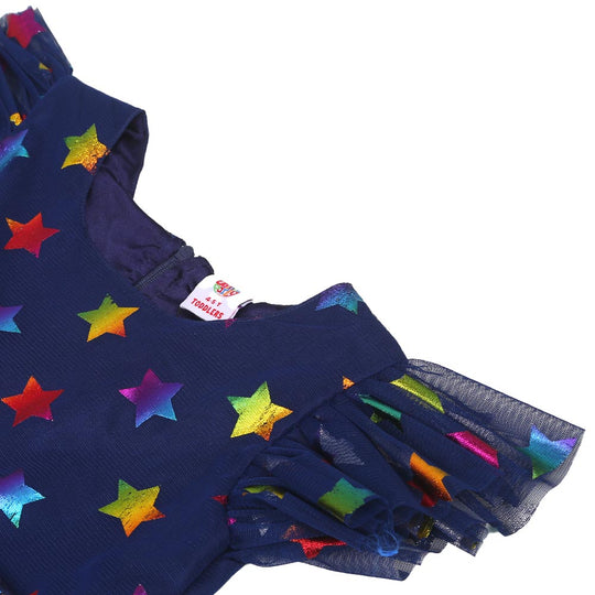 Girls Fancy Frock Shimmer Stars - Navy