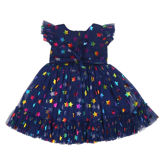 Girls Fancy Frock Shimmer Stars - Navy