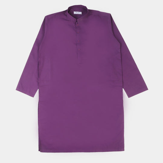 Teens Boys Cotton Basic Kurta - Purple