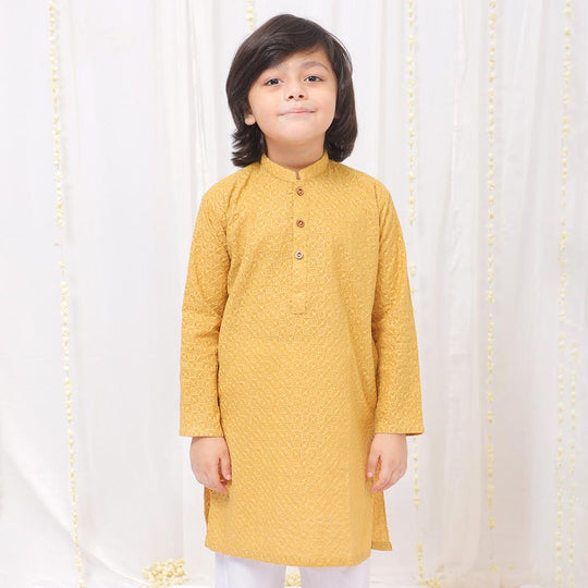 Boys Chicken Basic Kurta - Mustard