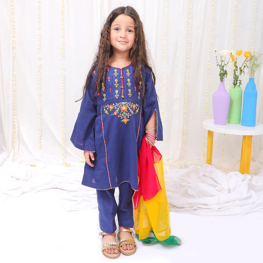 Girls Jacquard 3Pcs Fancy Royal Girl - NAVY