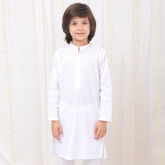 Boys Chicken Kurta - White