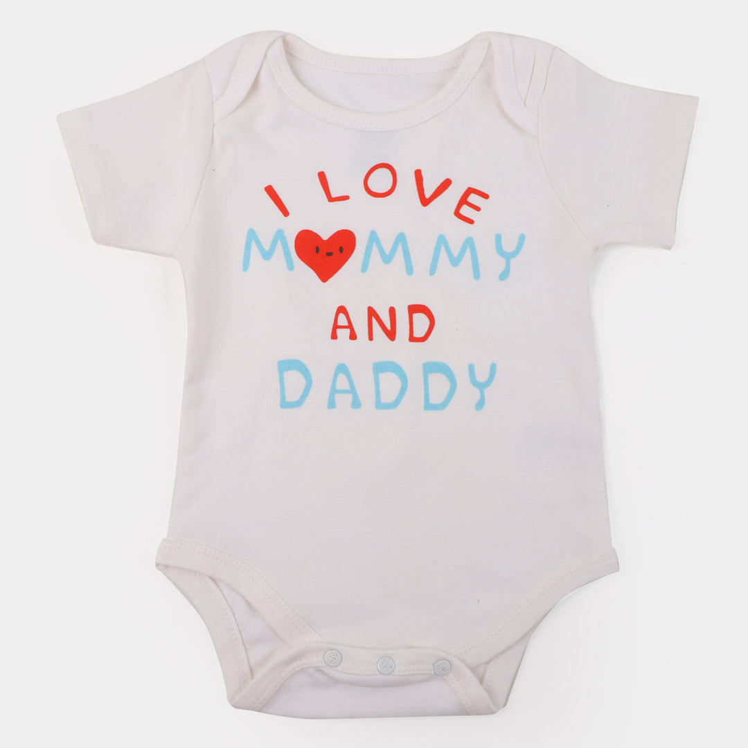 Infant Cotton Unisex Romper Mummy Daddy - B.White