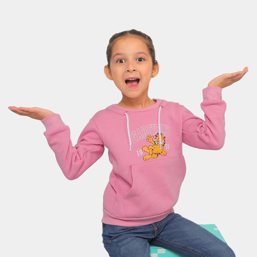 Girls Sweatshirt Cartoon Character-Pink