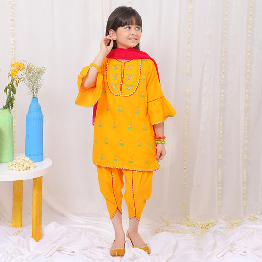 Girls Jacquard 3Pcs Fancy Flower Girl - Citrus