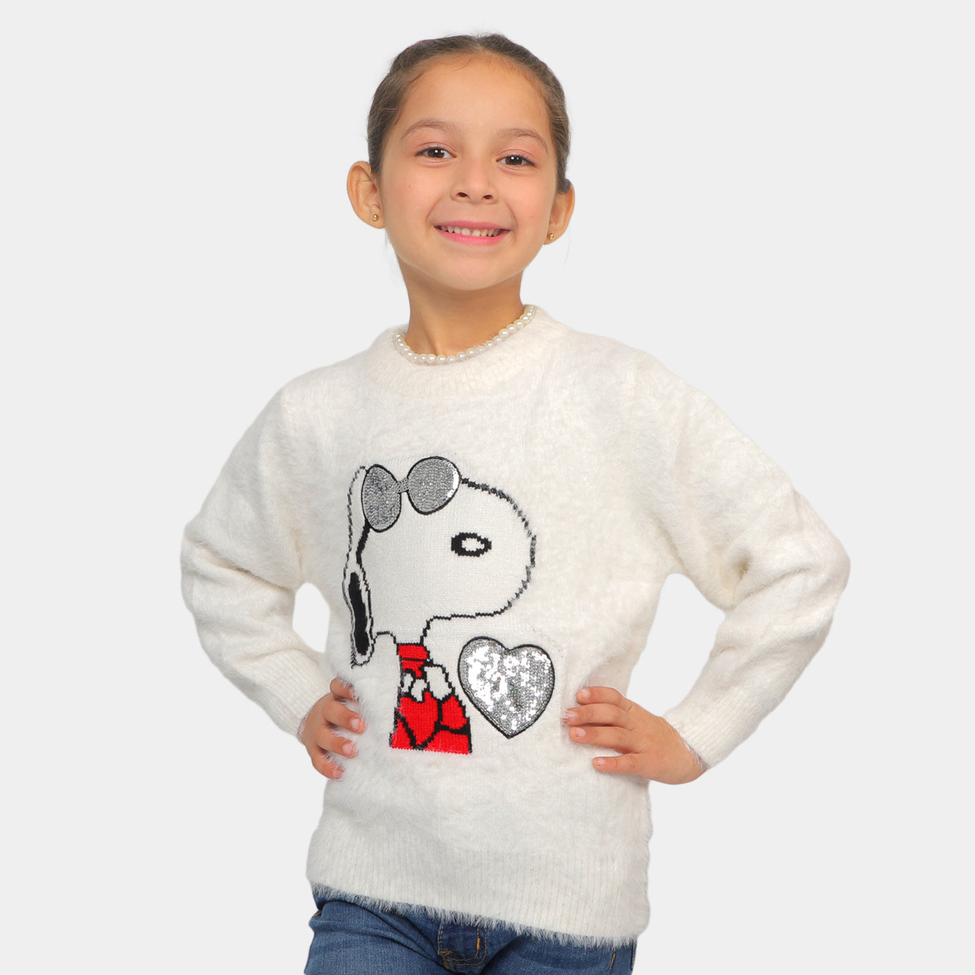 Girls Sweater Character -White