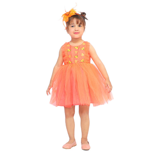 Girls Fancy Frock EMB - Peach