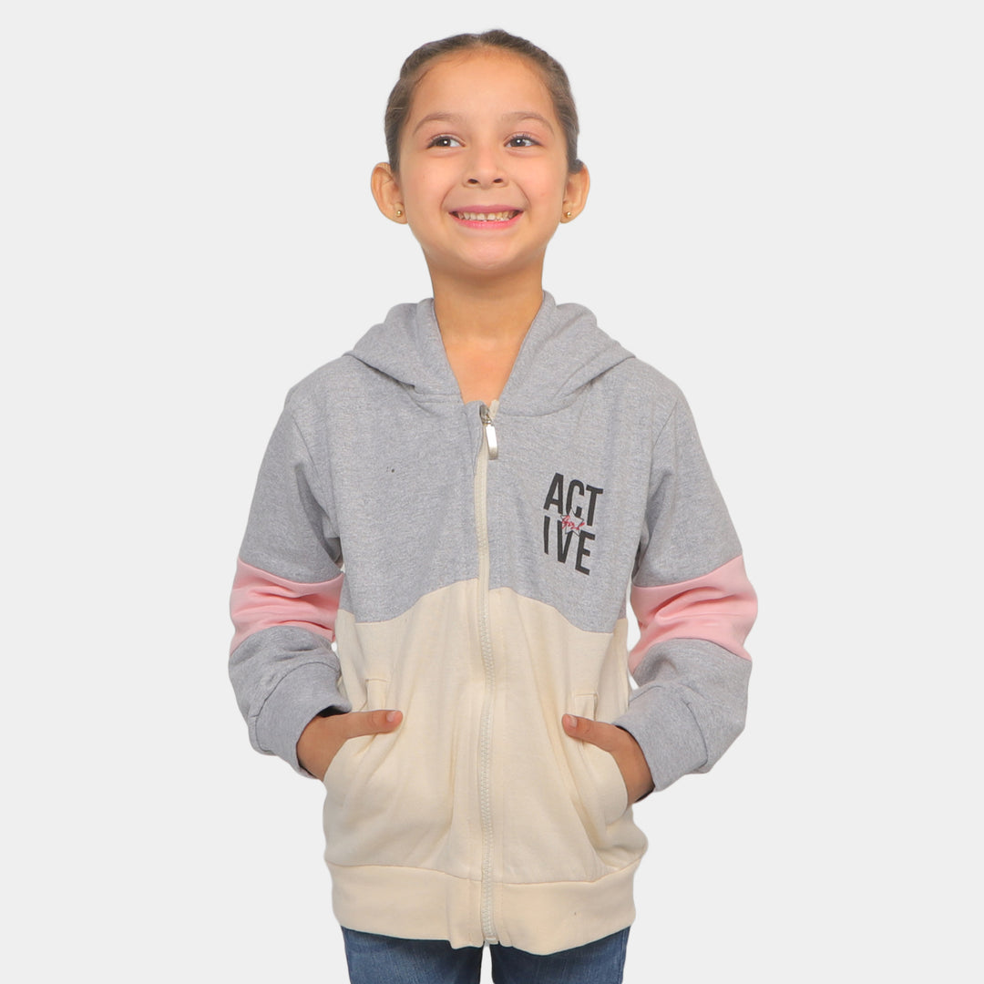 Girls Hooded Knitted Jacket Active - Grey