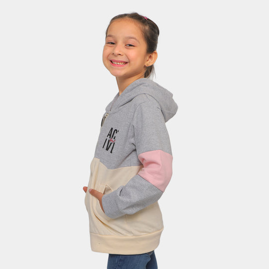 Girls Hooded Knitted Jacket Active - Grey