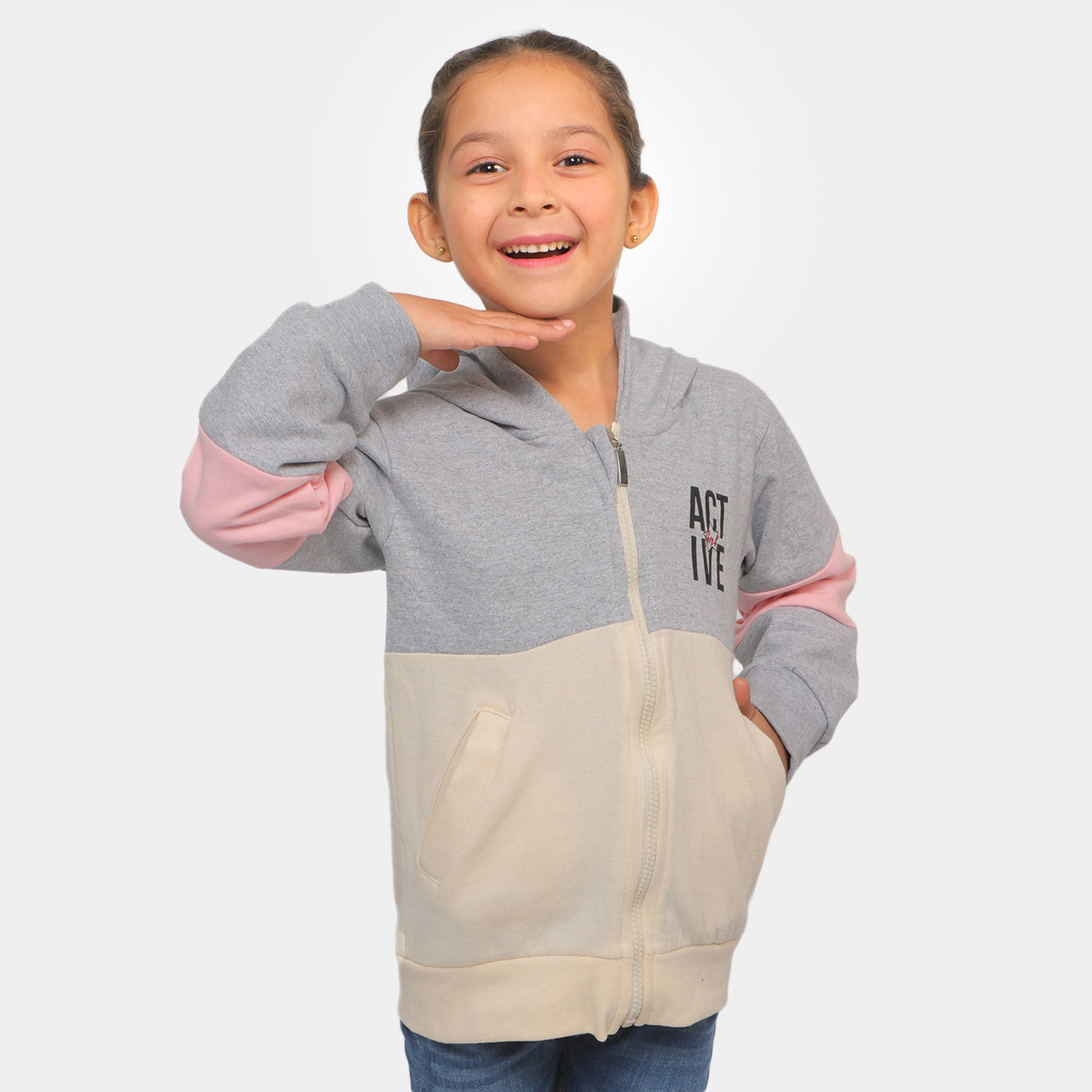 Girls Hooded Knitted Jacket Active - Grey