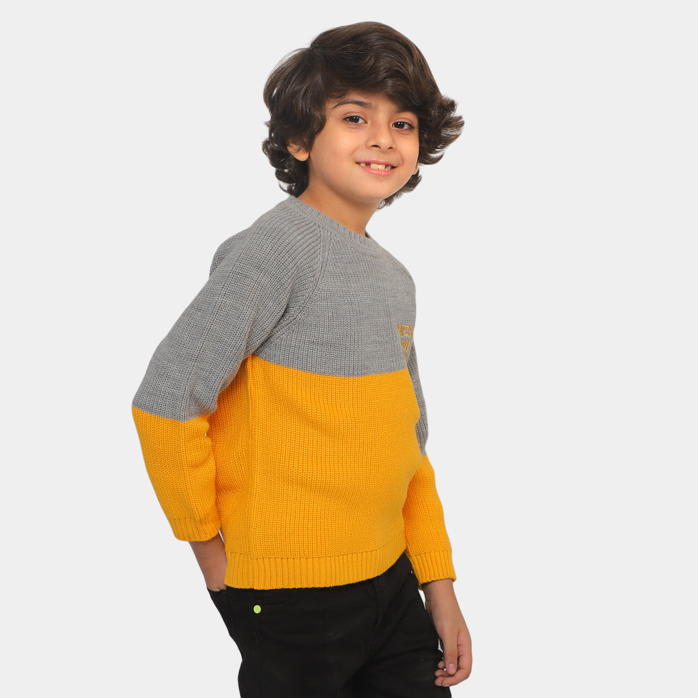 Boys Sweater Awesome - Gray/Mustard