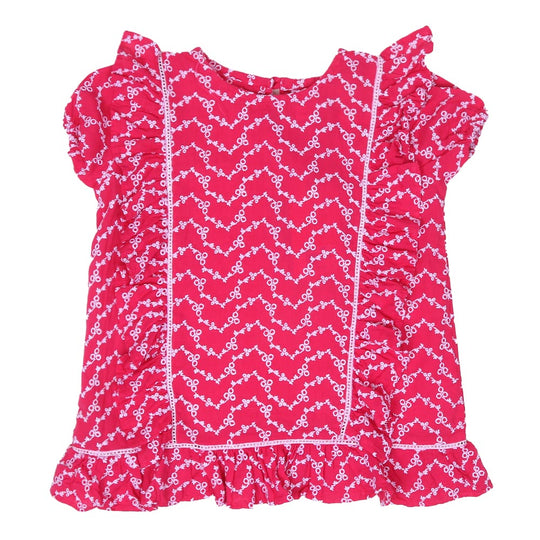 Girls Chicken Casual Top Ladder Lace - Hot Pink