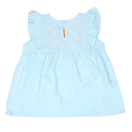 Infant Girls Embroidered Top Exotic Bird - Blue