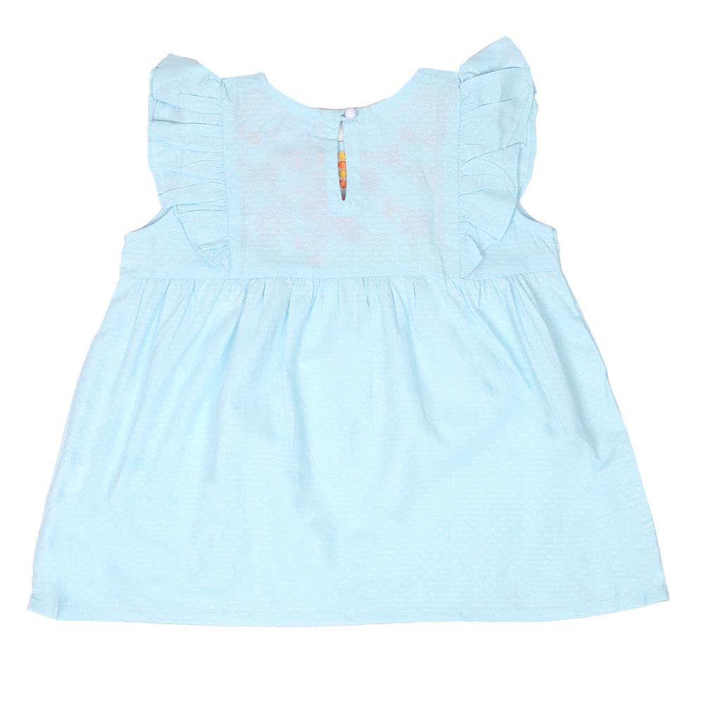 Girls Embroidered Top Exotic Bird - Blue