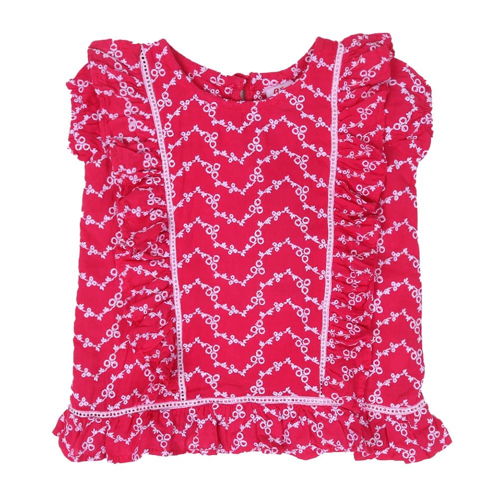 Infant Girls Chicken Casual Top Lader Lace - Hot Pink