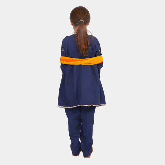 Girls 3 Pcs Fancy Phulkari S2-NAVY