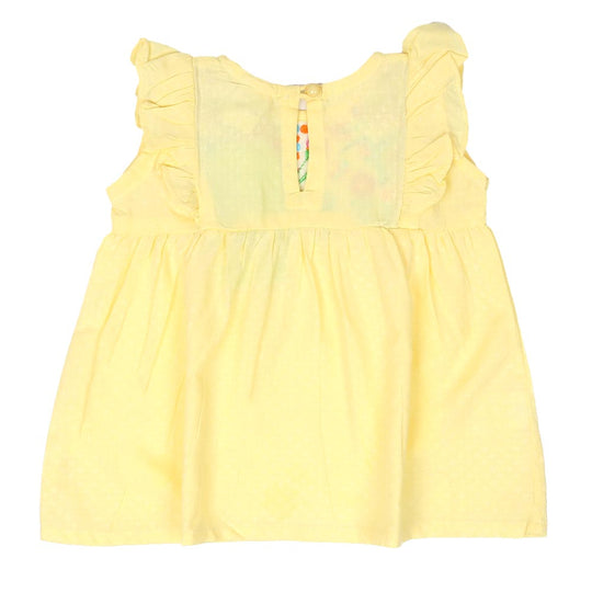 Infant Girls Embroidered Top Exotic Bird - Lemon