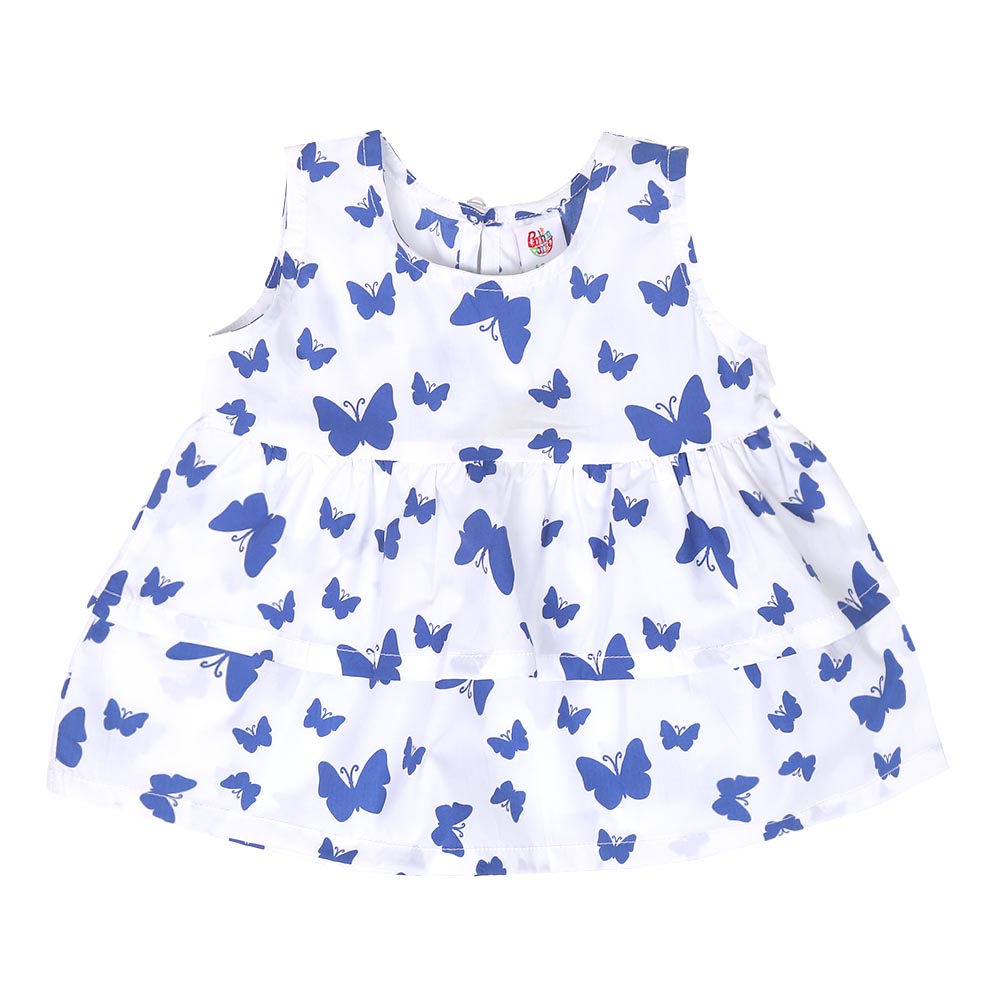 Infant Girls Cotton Frock Butterflies - White