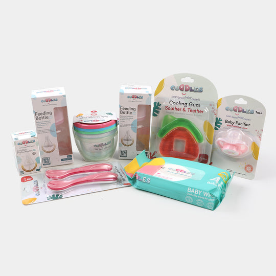 8 PCs Cuddles Set Baby Gift Basket | Pink