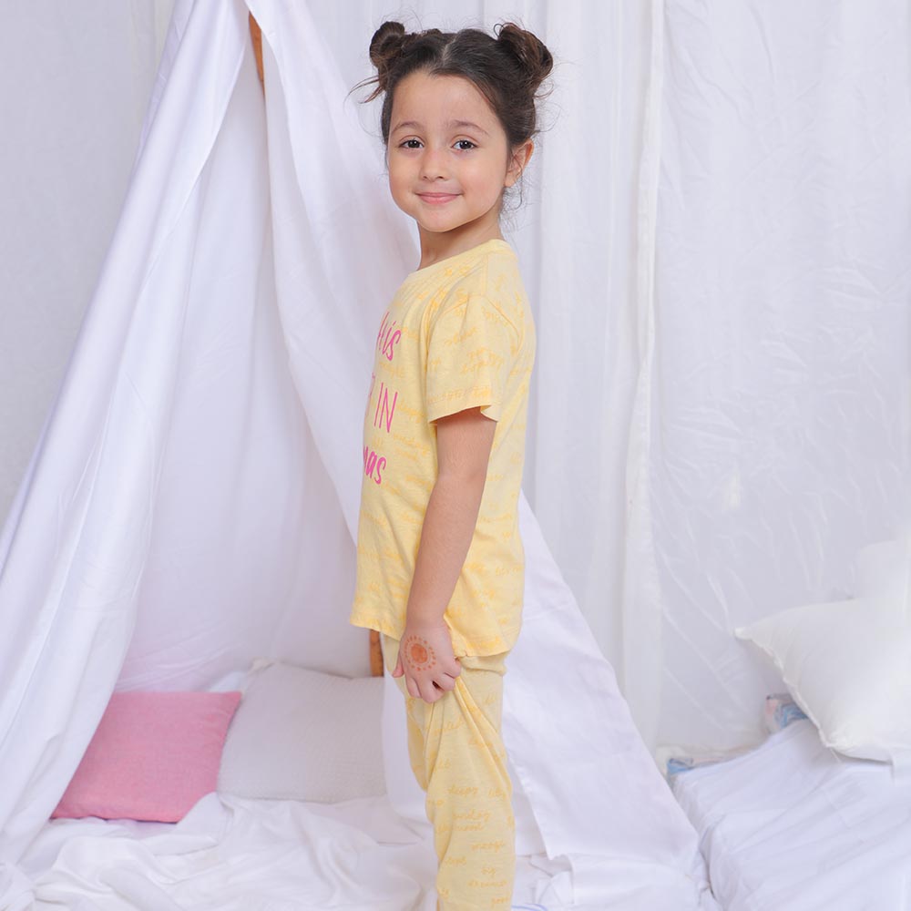Girls Knitted Night Suit Good Night - Lemonade