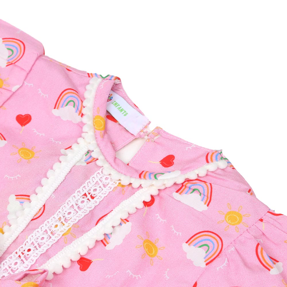 Infant Girls Woven Romper Rainbow P - Pink
