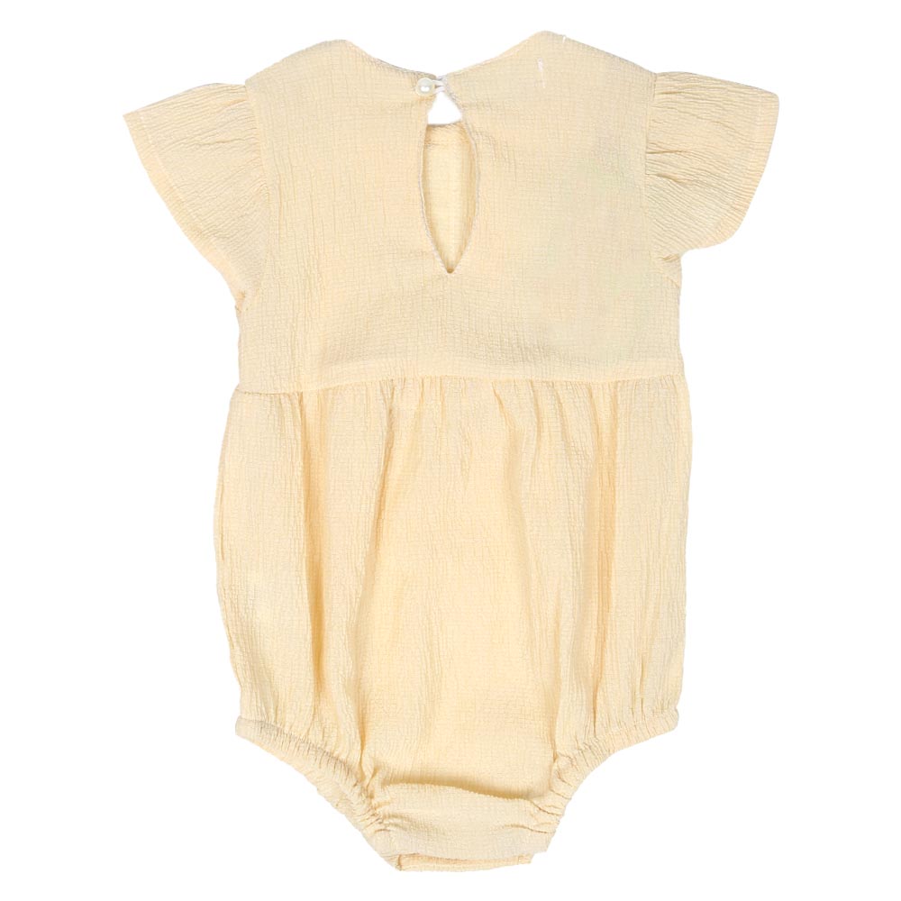 Infant Girls Woven Romper PomPom - BEIGE