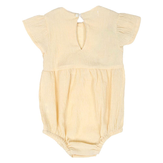 Infant Girls Woven Romper PomPom - BEIGE