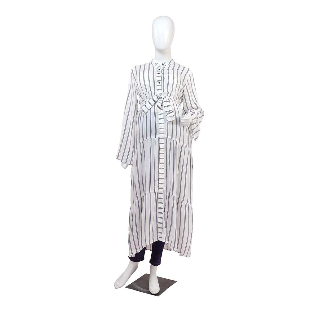 Women's Maternity Dress Printed Lines - White